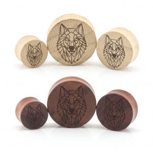 Geometric Wolf Wood Ear Plug